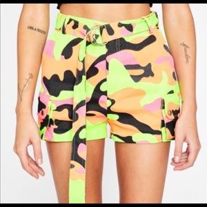 NWT DollsKill Neon Camo print shorts